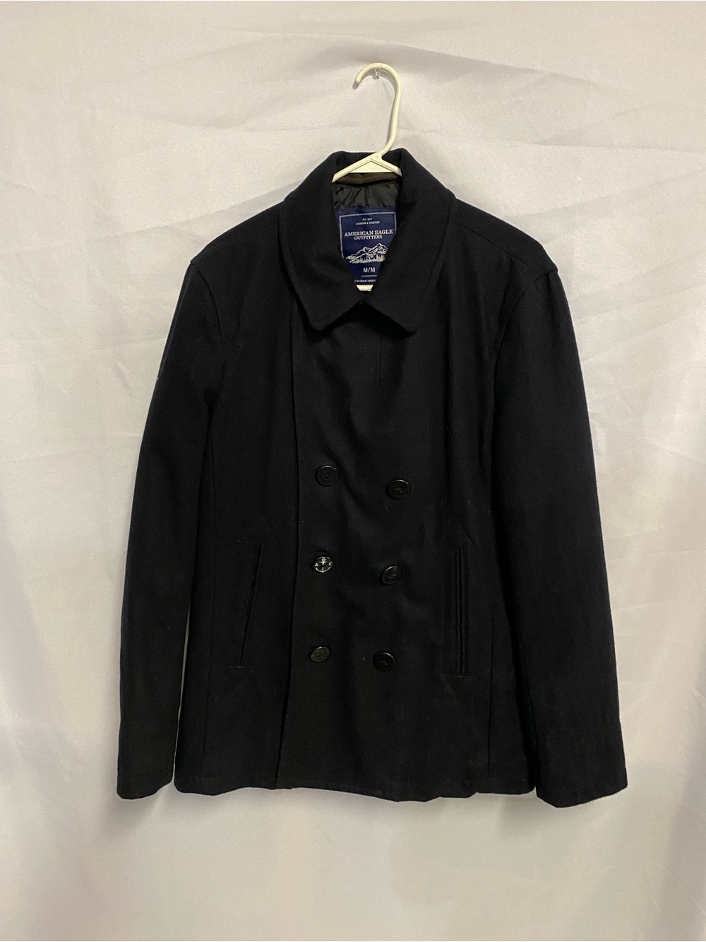 American Eagle Outfitters Black Double-Breasted Peacoat - Men